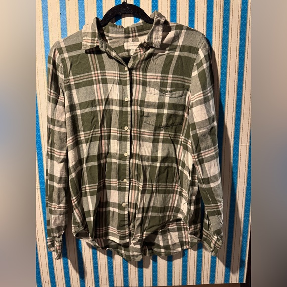 Lucky Brand Green and White Plaid Button-Down Shirt - Picture 1 of 3